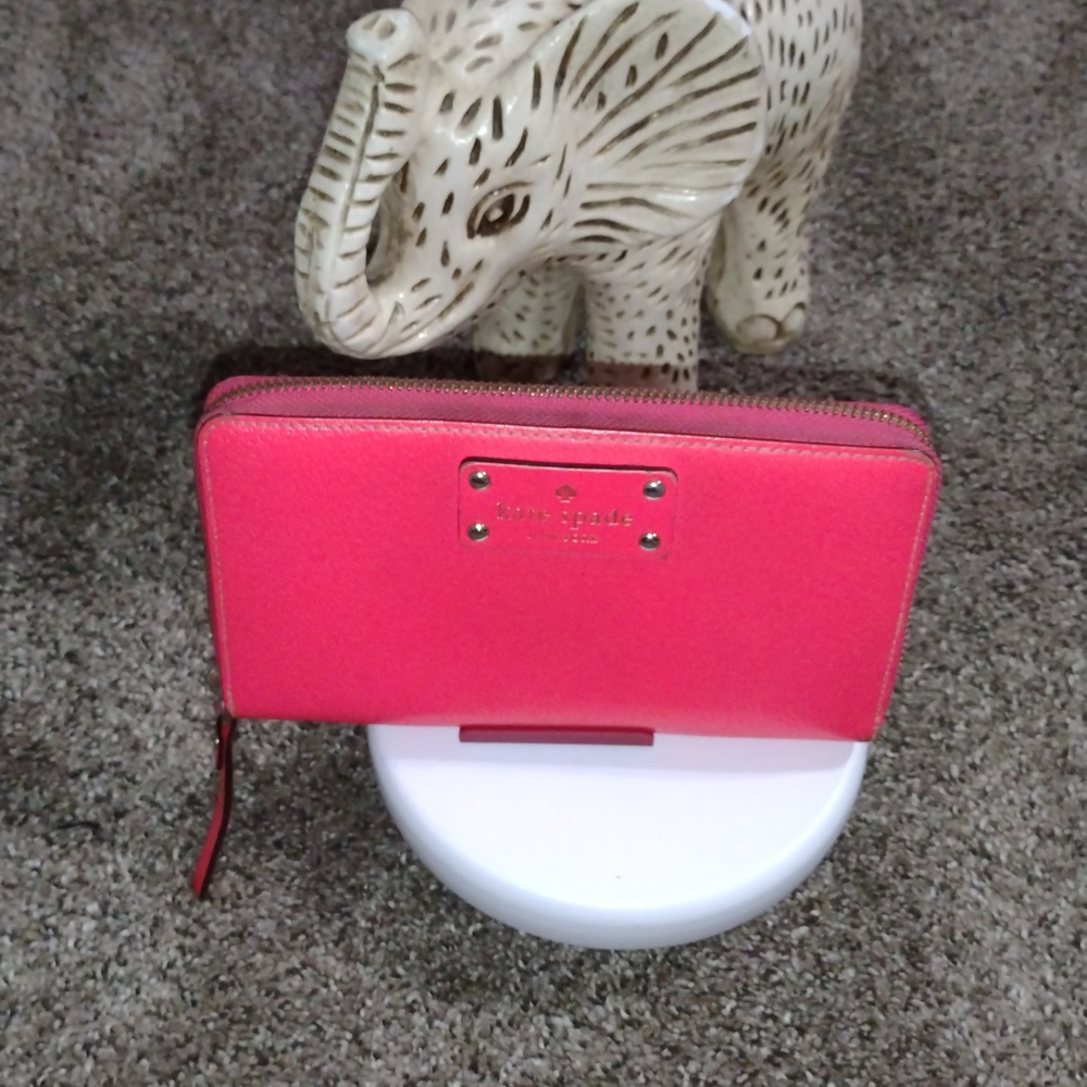kate spade Coral Zip-Around Pebble Leather Wallet